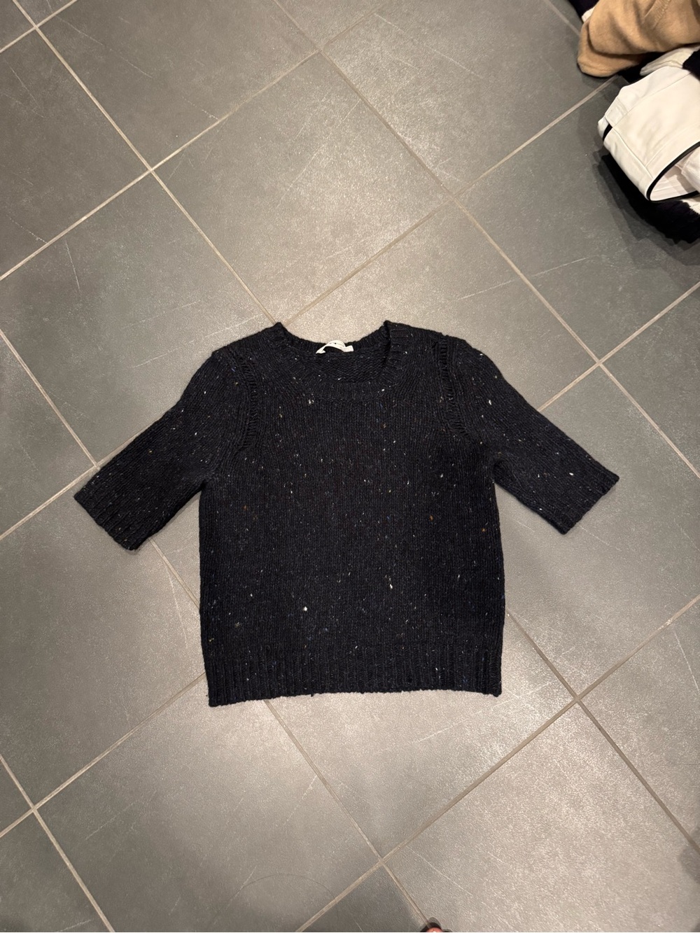 A.L.C. Black Flecked Short-Sleeve Crew Sweater